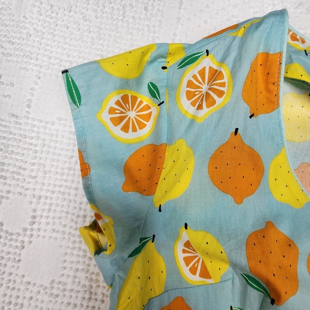 Modcloth Blue Dress with Yellow and Orange Citrus Print - Picture 8 of 14